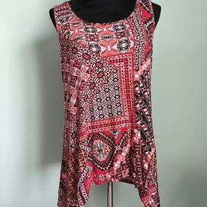 Bobeau Patchwork Style Handkerchief Hem Sleeveless Top M